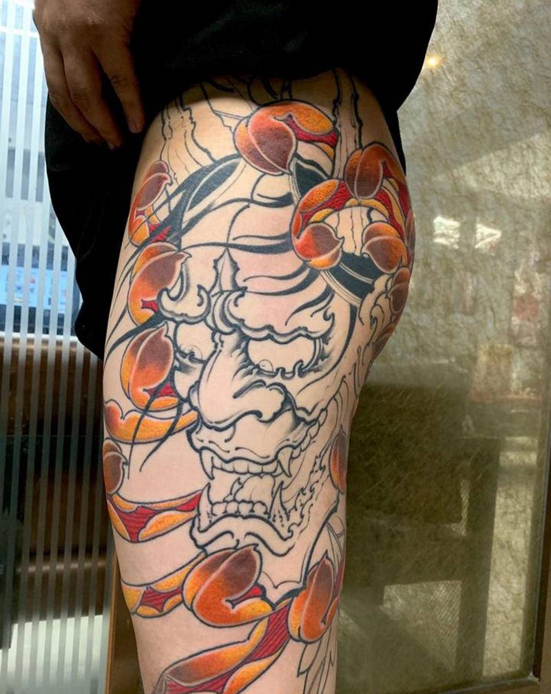 般若纹身图片_腿部新传统纹身图案