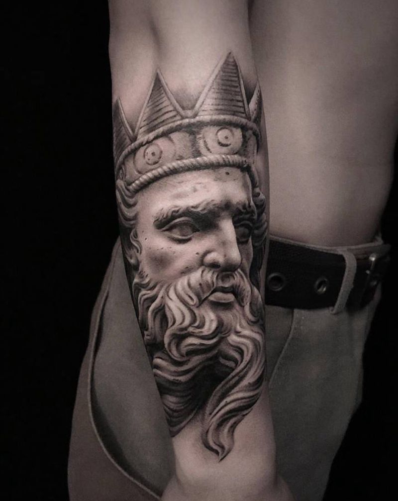 海神波塞冬【根作品】纹身图片_手臂欧美写实波塞冬纹身图案