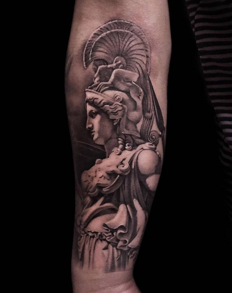 雅典娜【根作品】纹身图片_手臂欧美写实雅典娜纹身图案