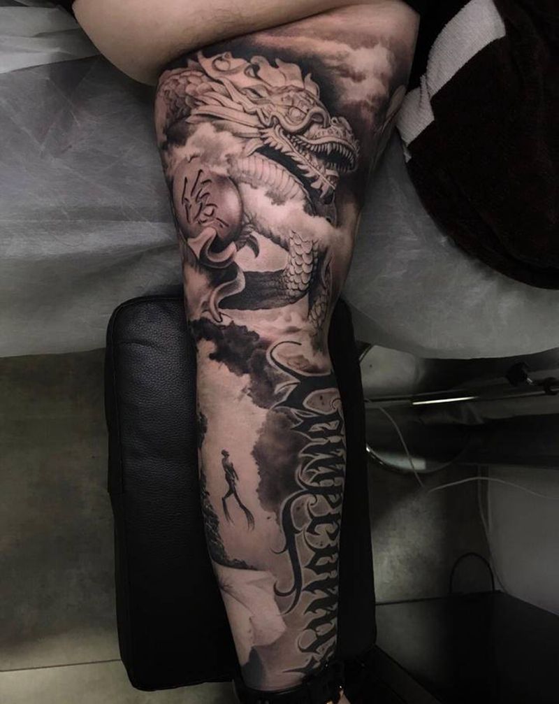 未完【根作品】纹身图片_手臂欧美写实龙纹身图案