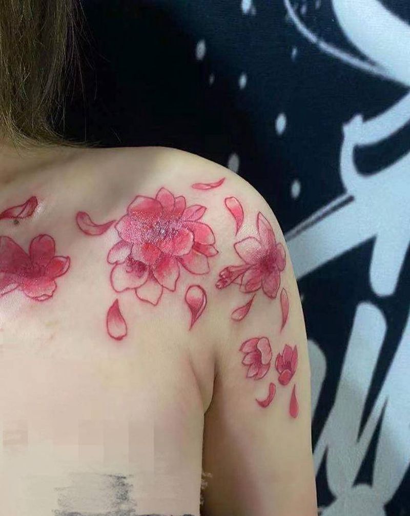 遮盖樱花纹身图片_肩部纹身图案