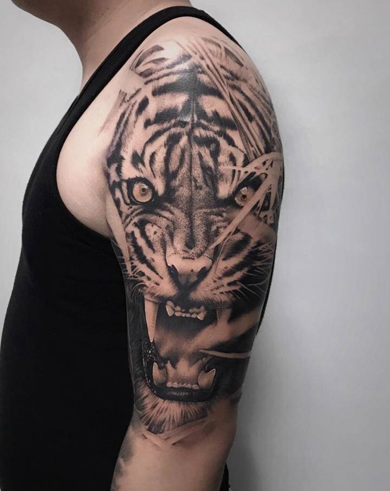 写实老虎【根作品】纹身图片_手臂欧美写实老虎原创纹身图案