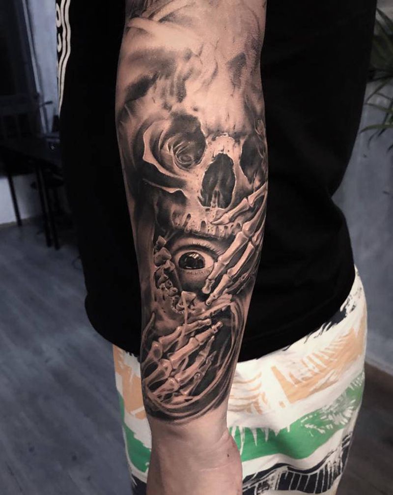 写实骷髅未完【根作品】纹身图片_手臂欧美写实骷髅眼睛纹身图案