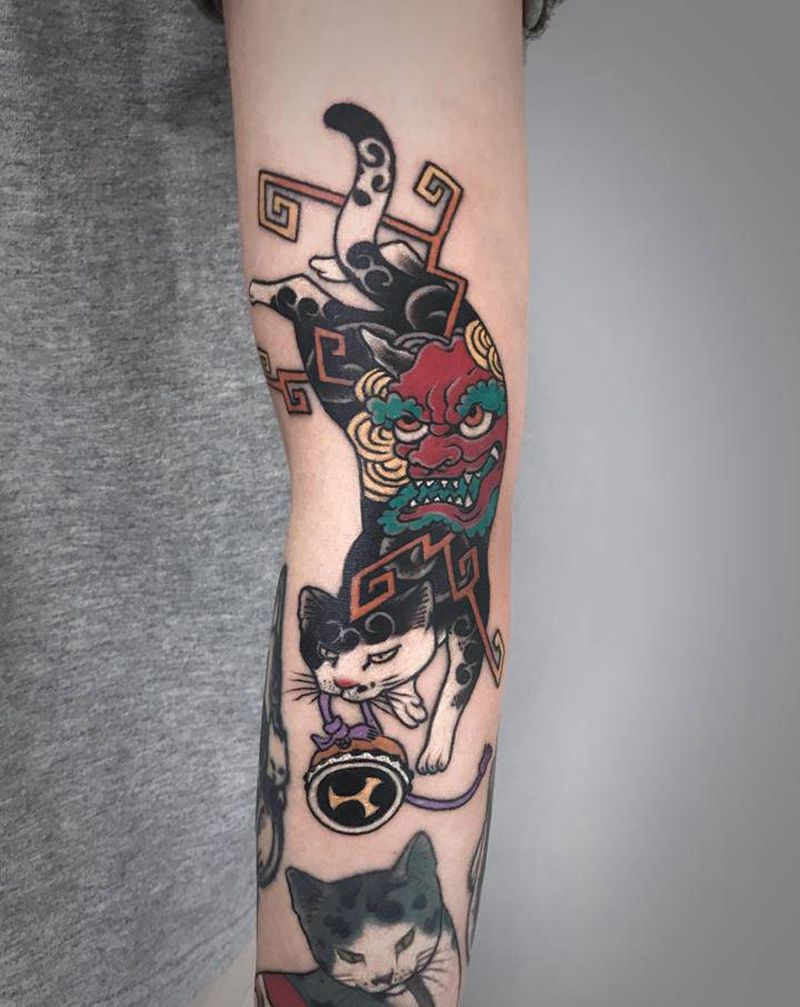 日式猫【根作品】纹身图片_手臂日式猫纹身图案