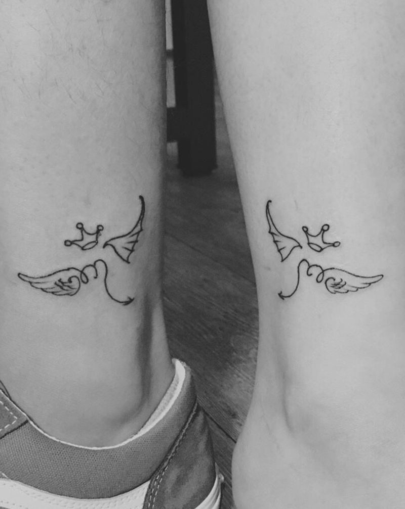 情侣小清晰纹身图片_腿部纹身图案