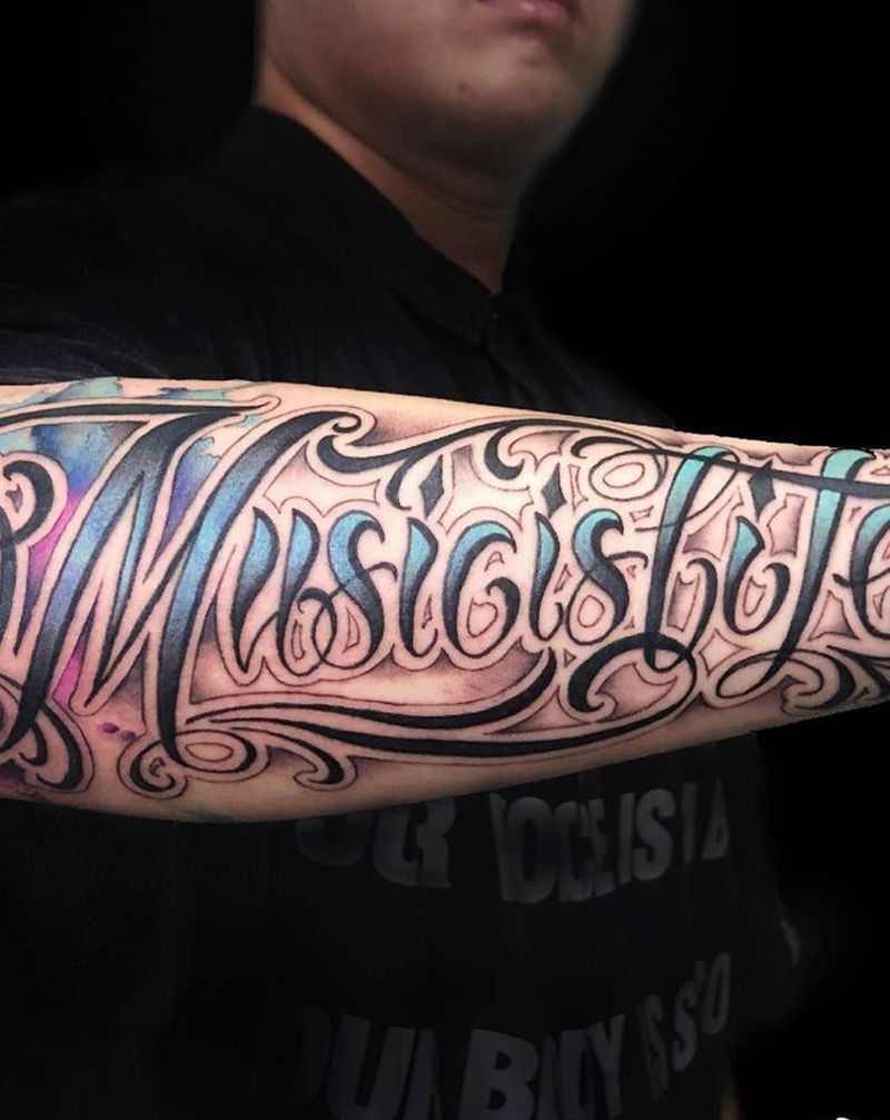 奇卡诺【丰作品】纹身图片_手臂水彩花体字奇卡诺纹身图案