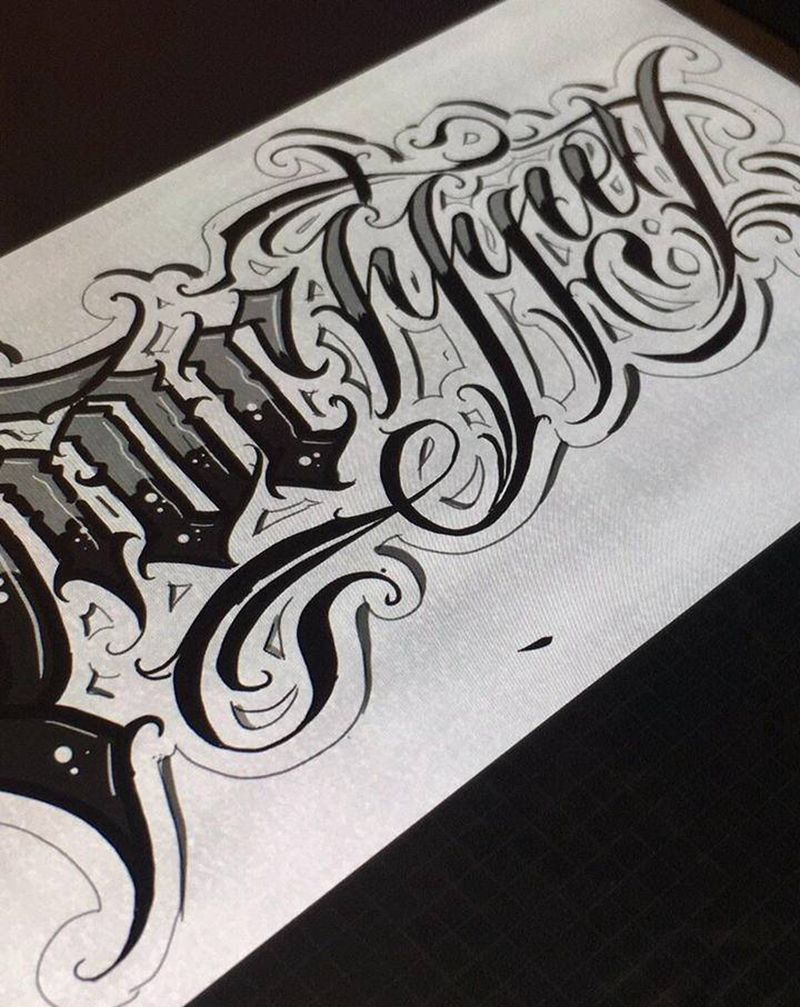 客定稿纹身图片_手臂腿部花体字纹身图案
