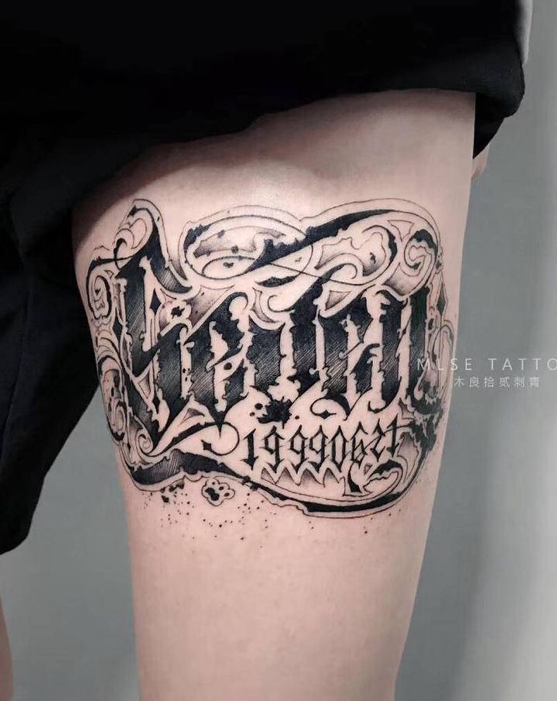 奇卡诺【丰作品】纹身图片_腿部花体字奇卡诺纹身图案