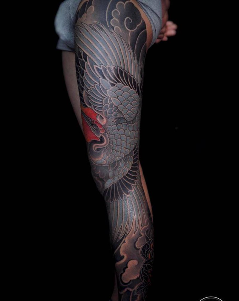 鹤腿纹身纹身图片_腿部老传统重庆纹身图案