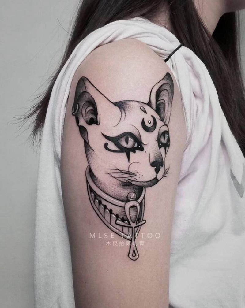 斯芬克斯【丰作品】纹身图片_手臂New School斯芬克斯猫无毛猫纹身图案