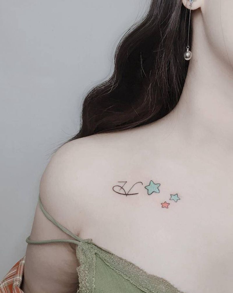 小星星纹身图片_肩部纹身图案