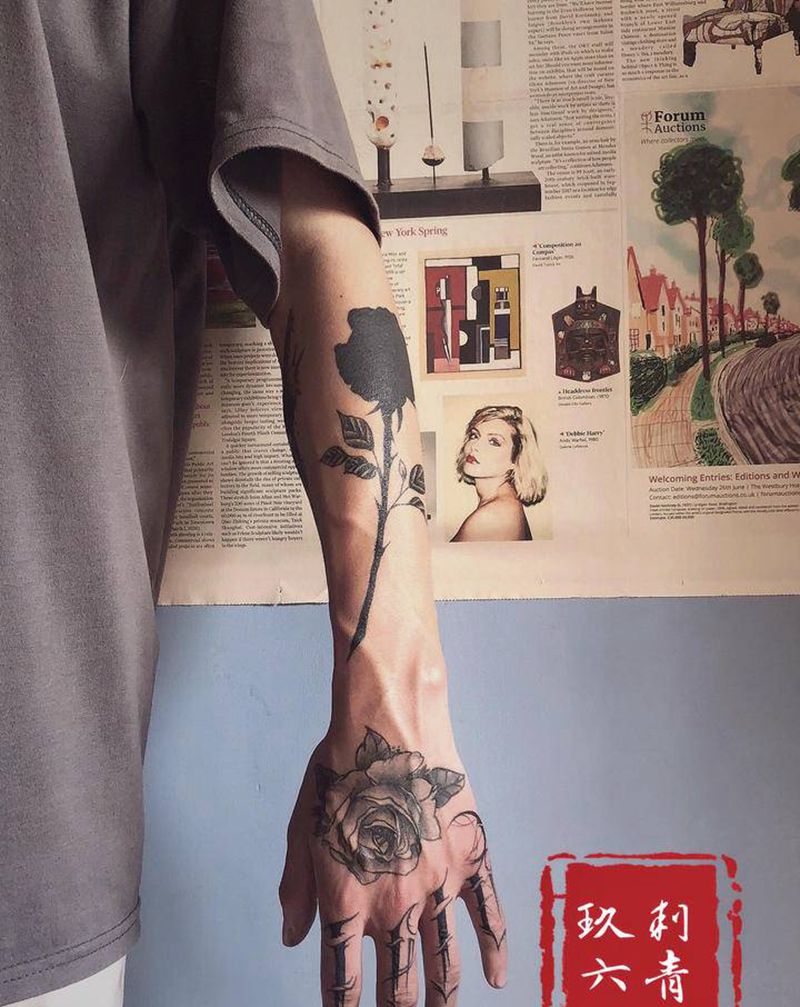 手指纹身图片_花体字纹身图案