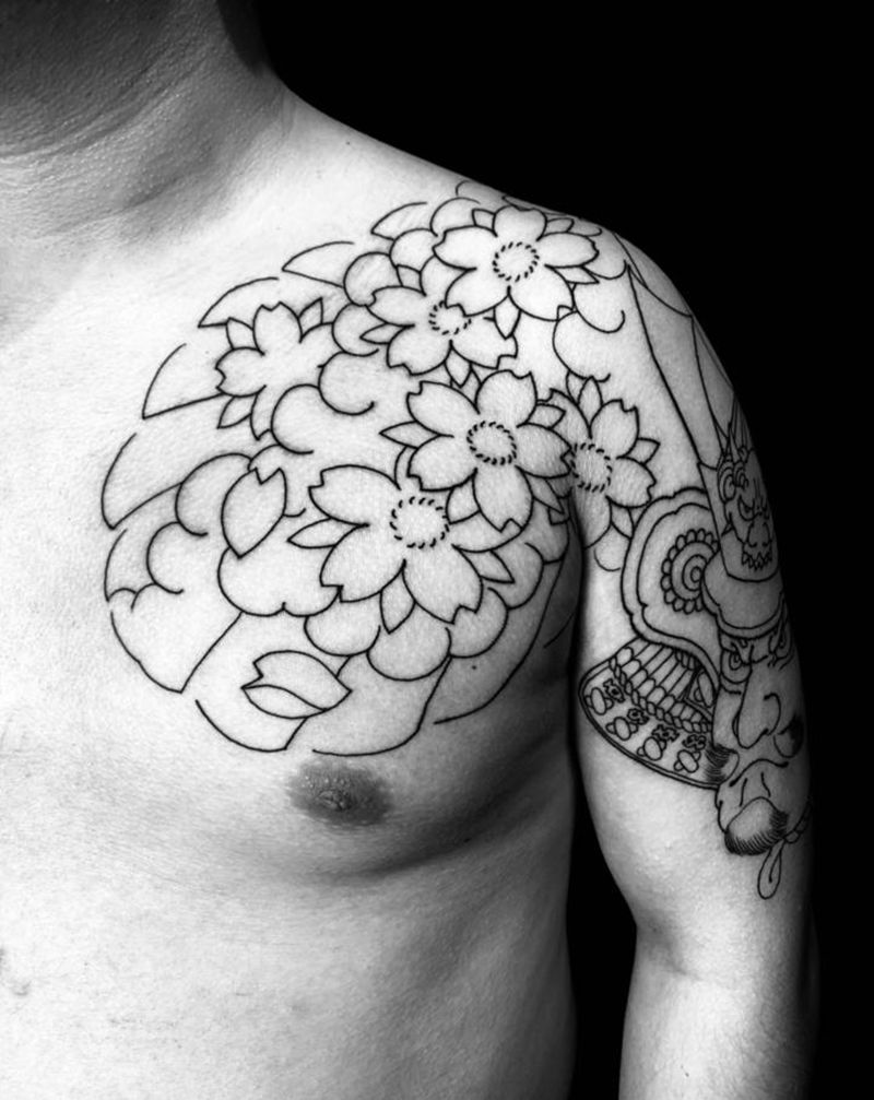 樱花武士半胛纹身纹身图片_老传统半胛纹身图案