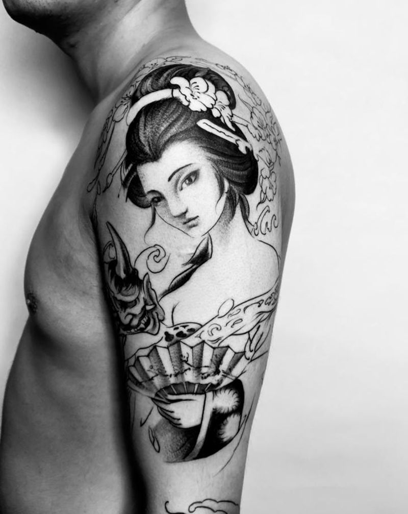 艺妓，未完纹身图片_手臂新传统纹身图案