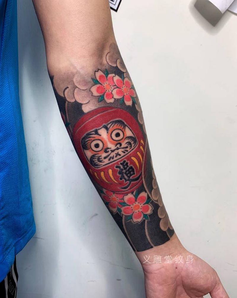 达摩蛋刺青纹身图片_手臂老传统重庆纹身图案