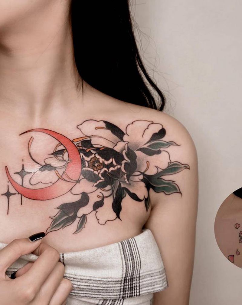 遮盖纹身图片_胸部New School纹身图案