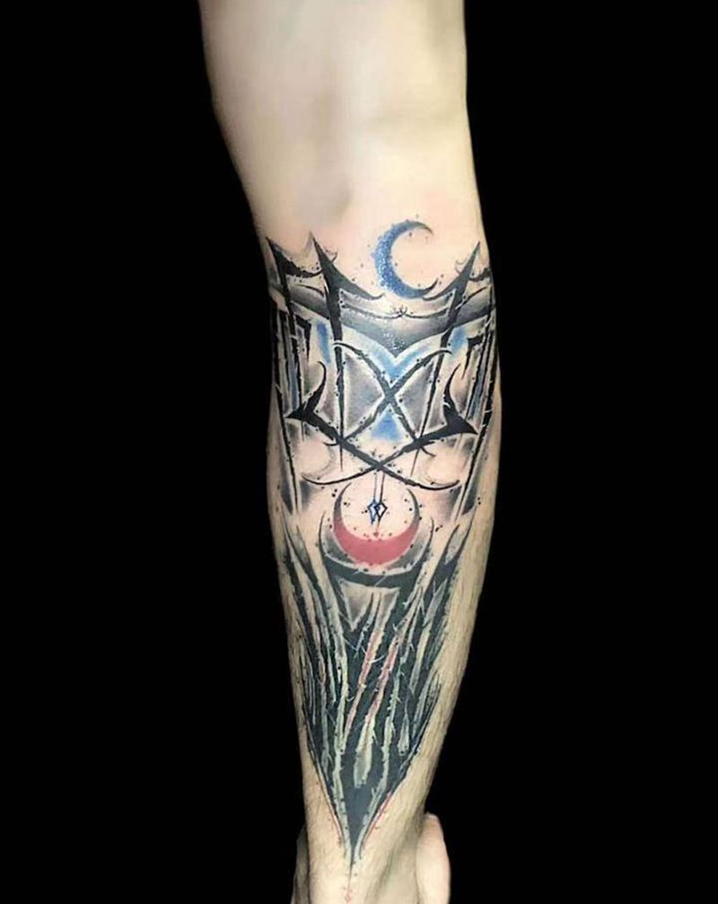 原创花体纹身图片_腿部花体字纹身图案