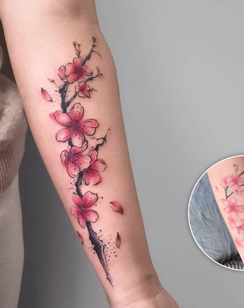 修改纹身【根作品】纹身图片_手臂水彩樱花修改水墨纹身图案