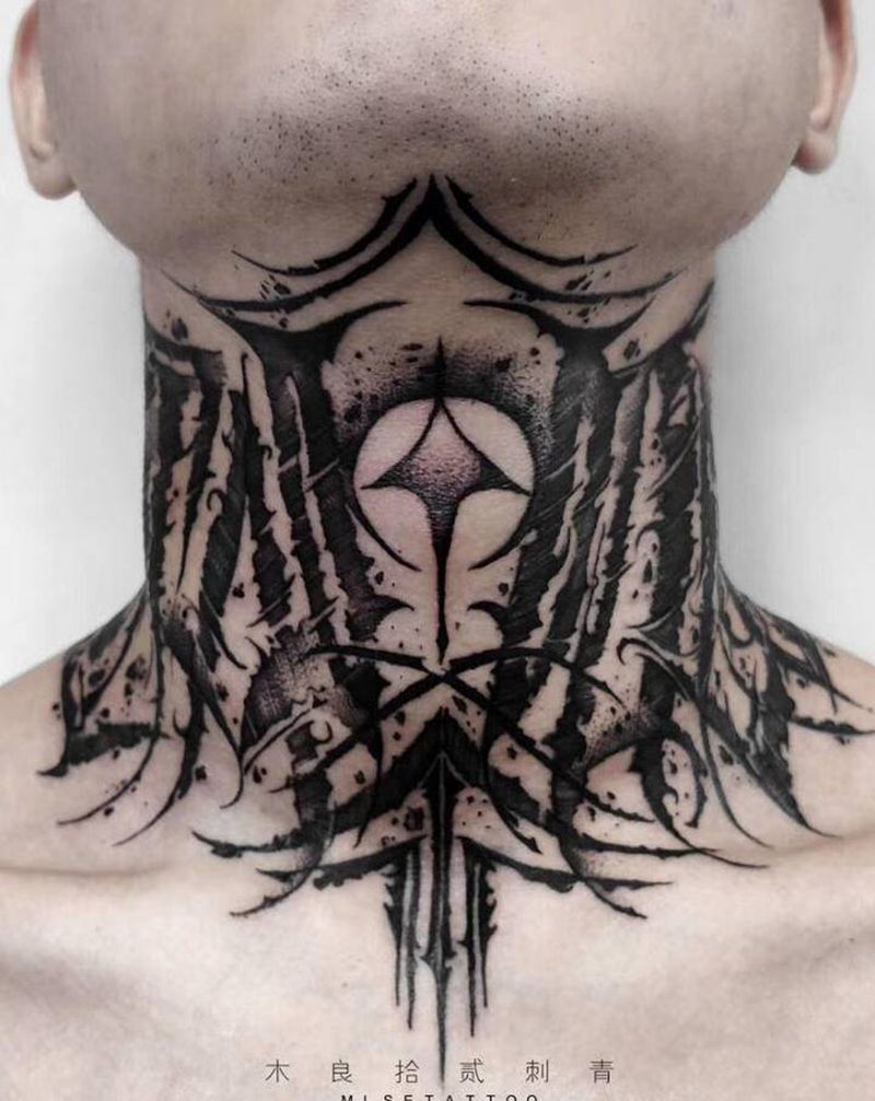 奇卡诺【丰作品】纹身图片_颈部花体字奇卡诺纹身图案