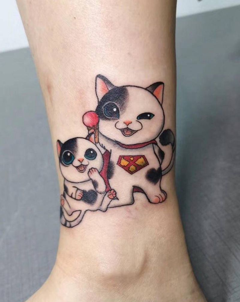 喵【曦曦作品】纹身图片_腿部New School猫原创纹身图案