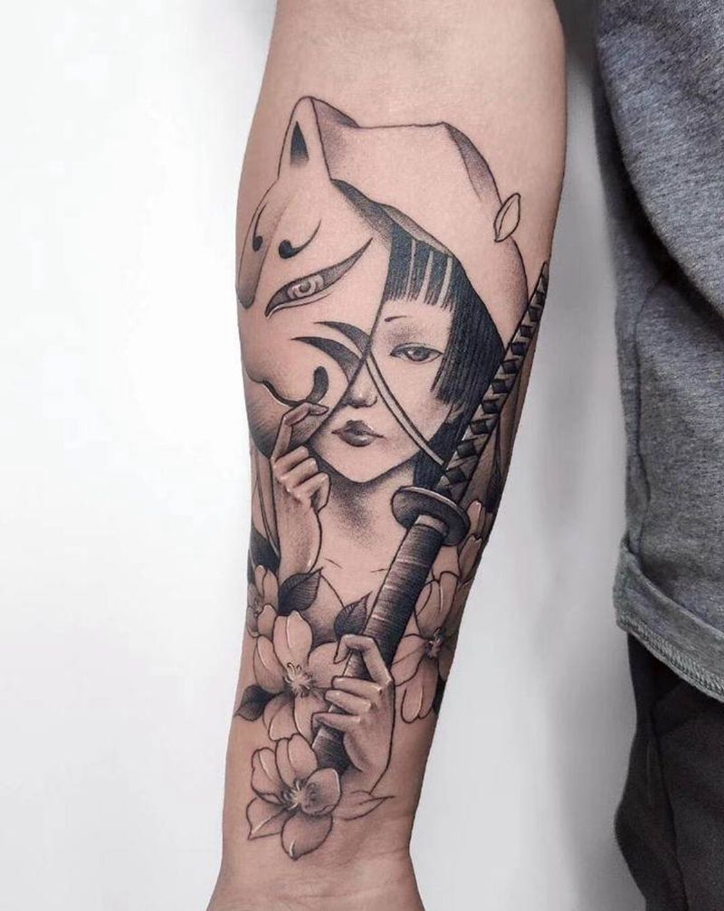 艺妓【丰作品】纹身图片_手臂新传统艺妓纹身图案