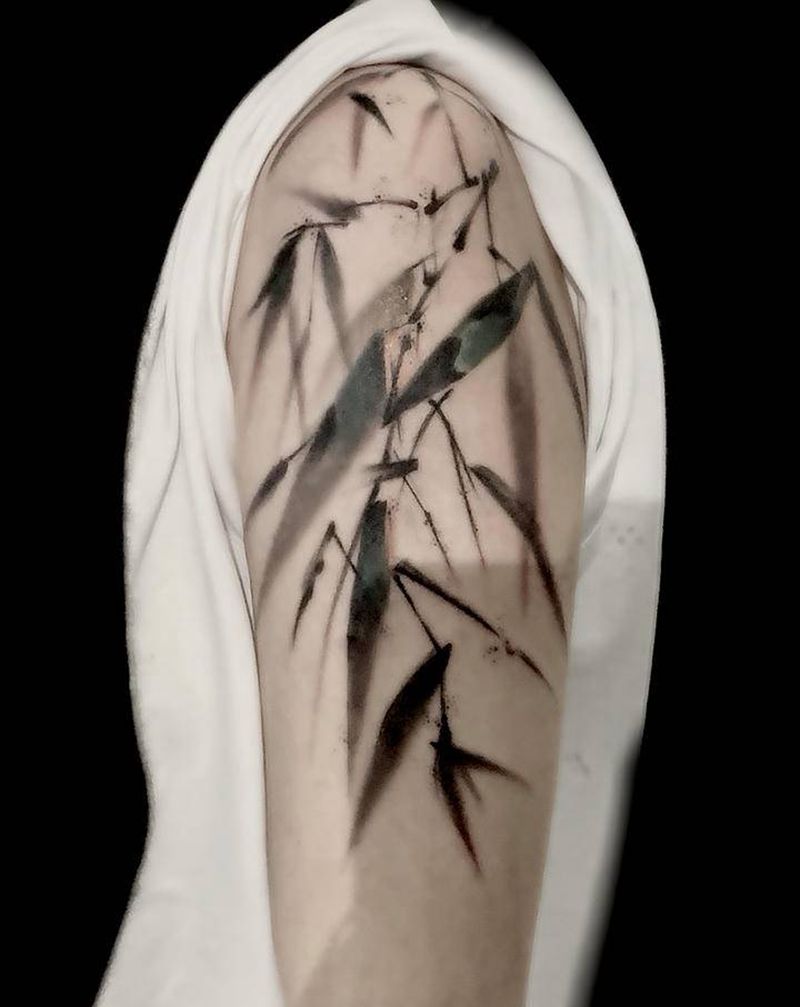 竹纹身图片_手臂水墨纹身图案