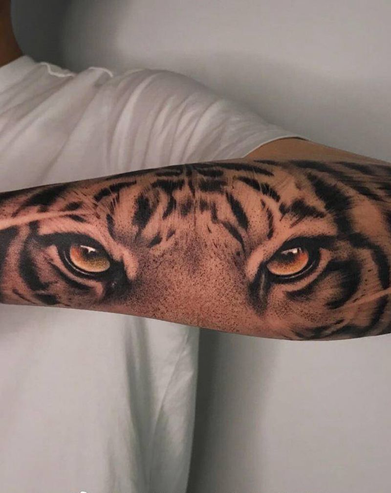 写实老虎【根作品】纹身图片_手臂欧美写实老虎眼睛原创纹身图案