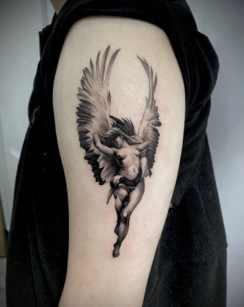 天使纹身图片_手臂点刺纹身图案