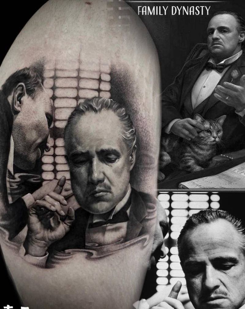 教父纹身图片_手臂欧美写实教父纹身图案