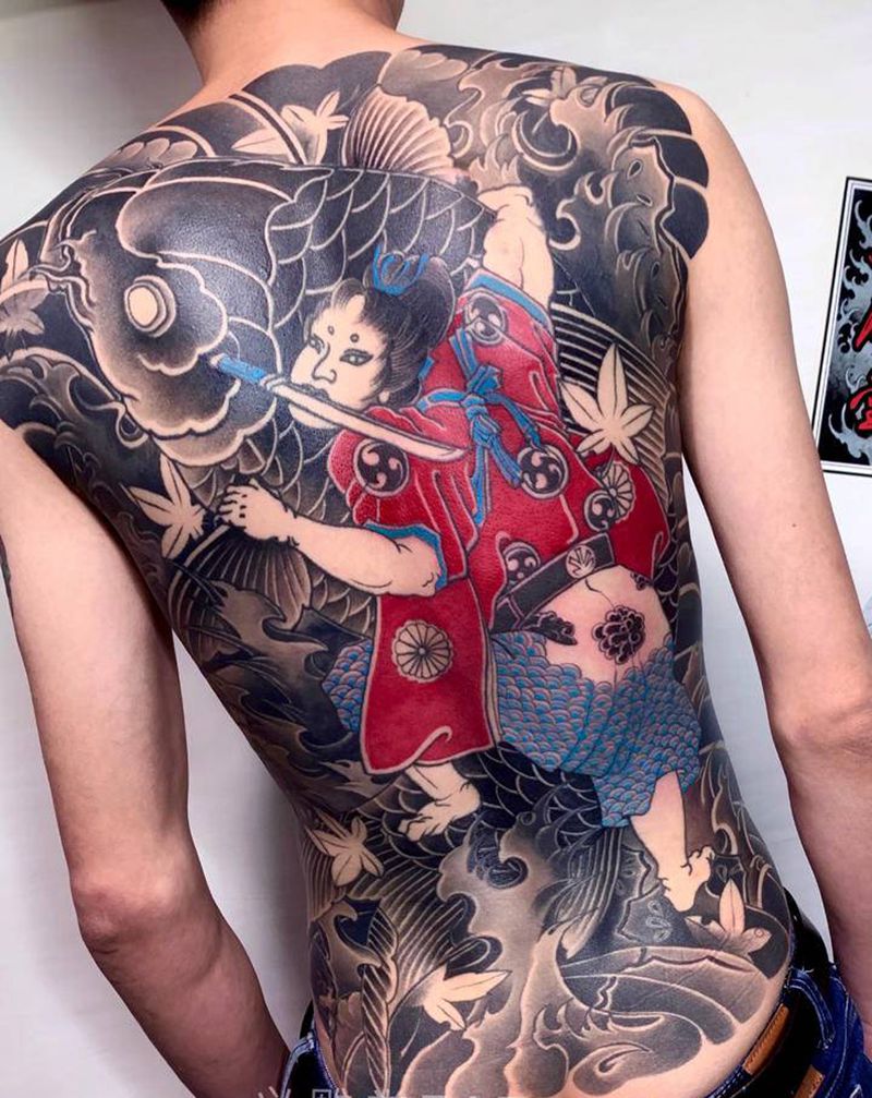 日式传统满背纹身纹身图片_背部老传统老传统刺青纹身图案