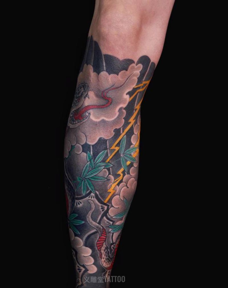 小腿蛇纹身纹身图片_老传统重庆纹身图案