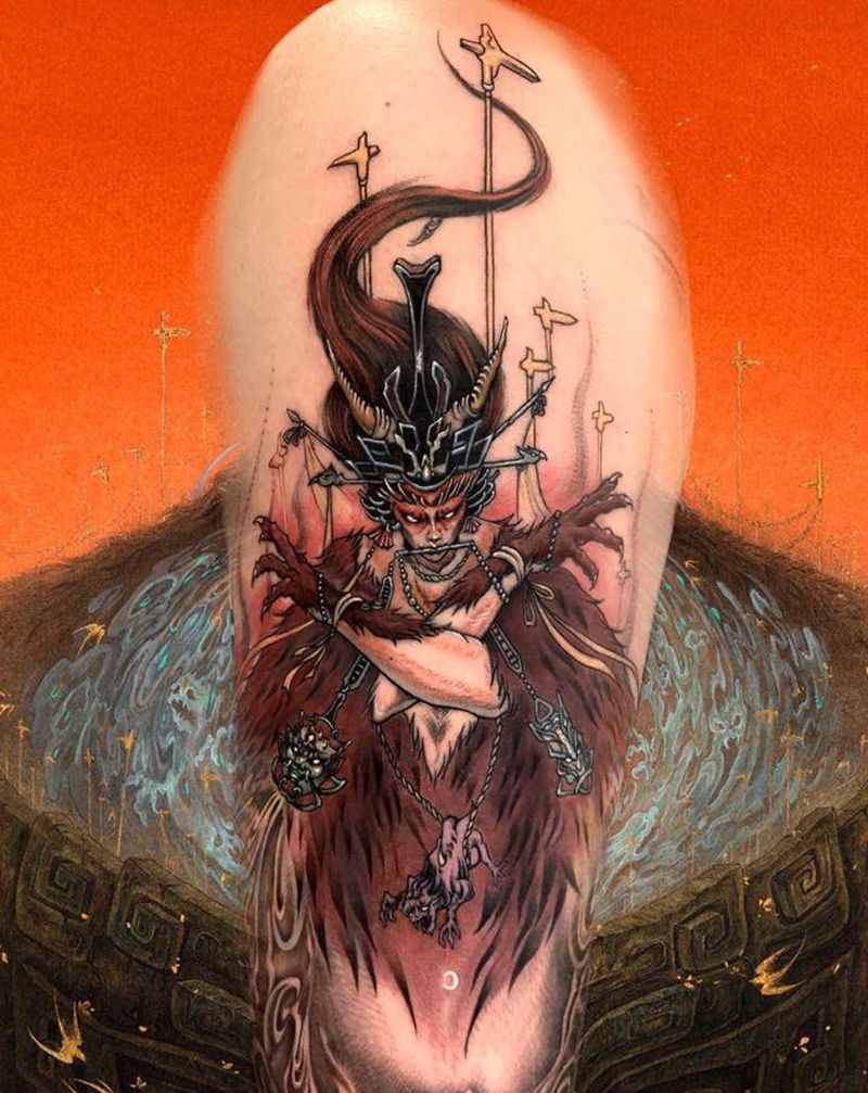 方相氏纹身图片_手臂新传统鬼神纹身图案