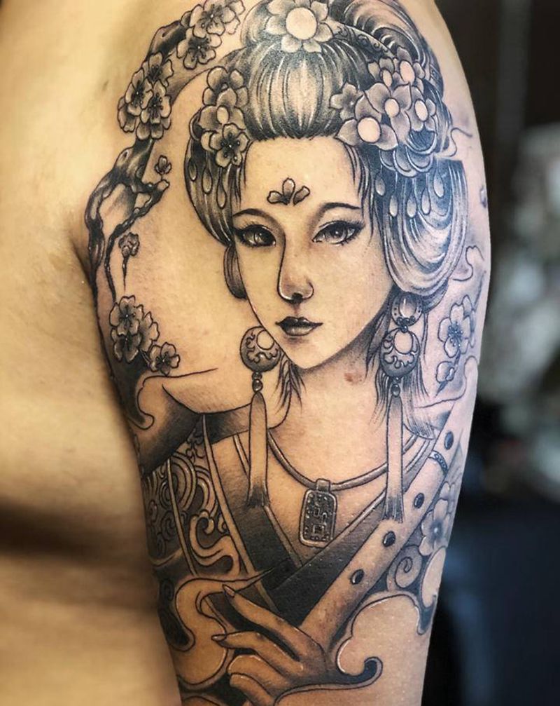 艺妓纹身图片_手臂新传统纹身图案