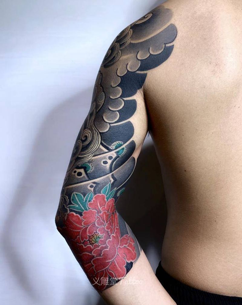 七分臂纹身纹身图片_老传统花臂纹身图案