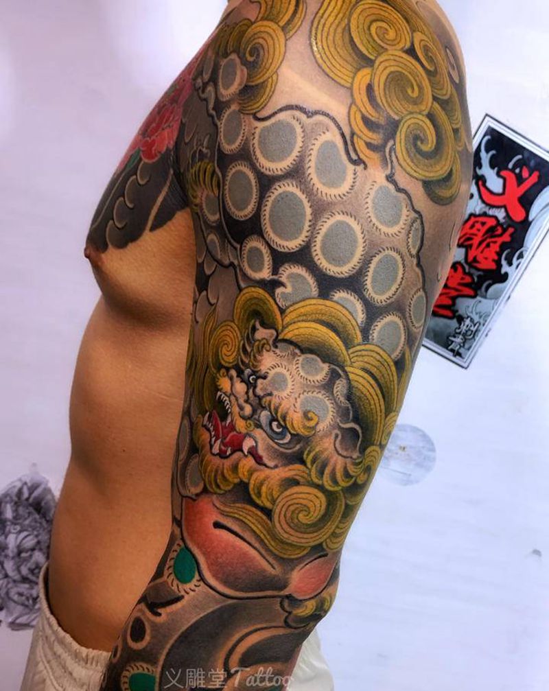 唐狮子纹身纹身图片_手臂老传统重庆纹身图案