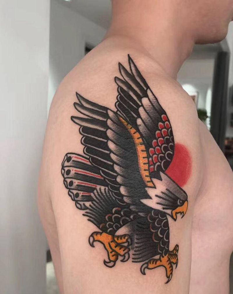 OS老鹰遮盖【大涵作品】纹身图片_手臂Old School遮盖老鹰纹身图案