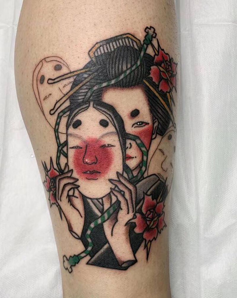 Oldschool艺妓【大涵】纹身图片_腿部Old School艺妓原创纹身图案