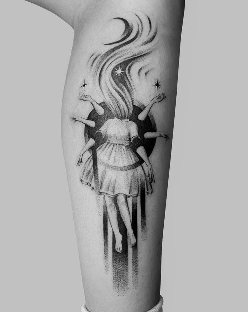 梦幻少女纹身图片_腿部欧美写实纹身图案