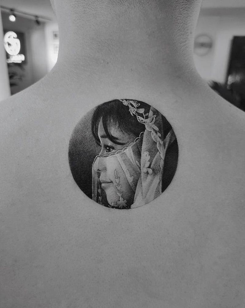 肖像定制纹身图片_背部欧美写实纹身图案