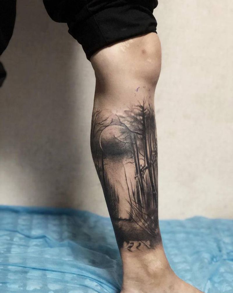 林纹身图片_腿部纹身图案