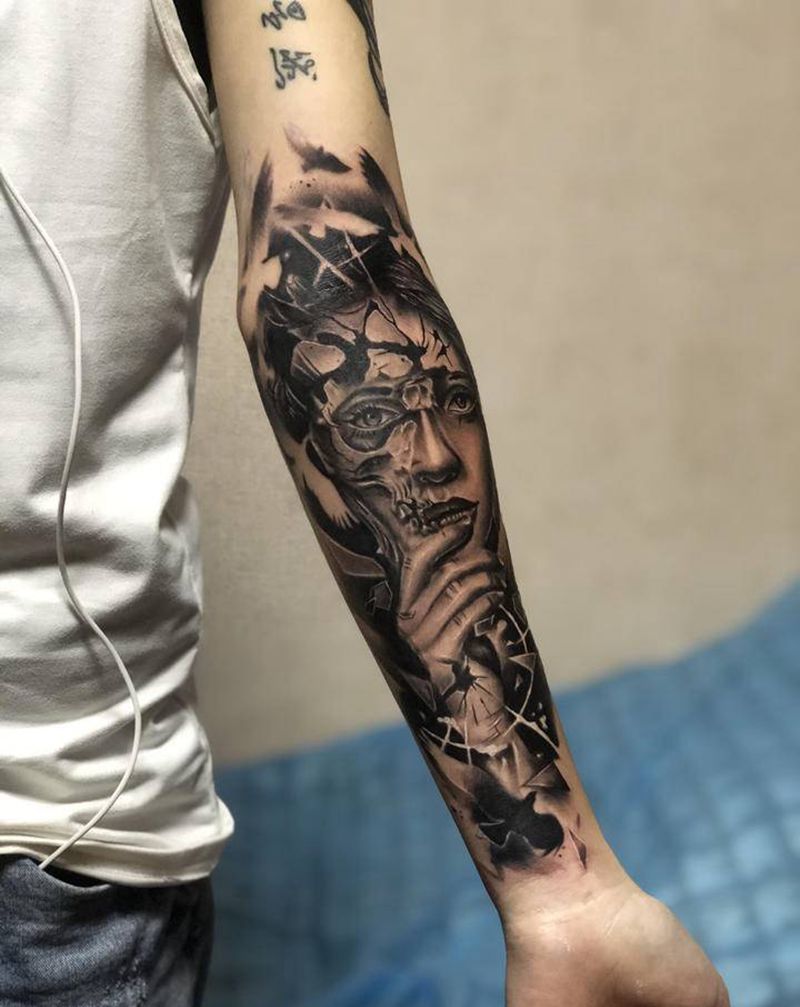 遮盖纹身图片_手臂欧美写实纹身图案