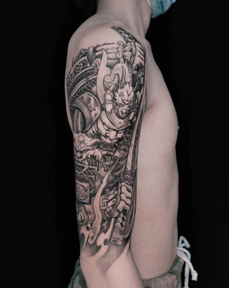 鬼武士【丰兄作品】纹身图片_手臂新传统鬼武士纹身图案