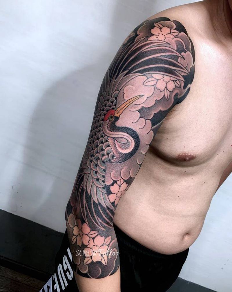 鹤臂纹身纹身图片_手臂老传统纹身图案