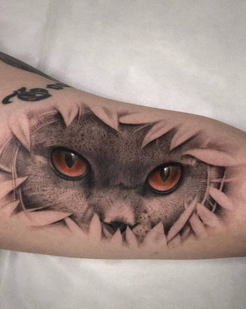蓝猫【根作品】纹身图片_手臂欧美写实猫眼睛原创纹身图案