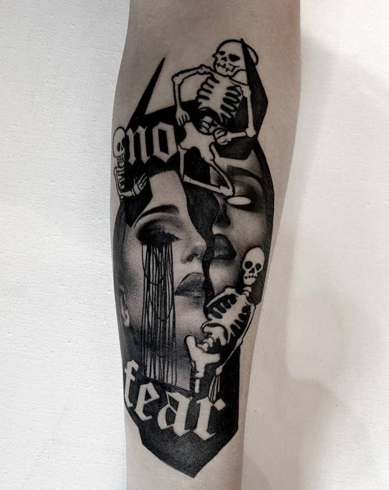 写实拼接纹身图片_手臂欧美写实几何纹身图案