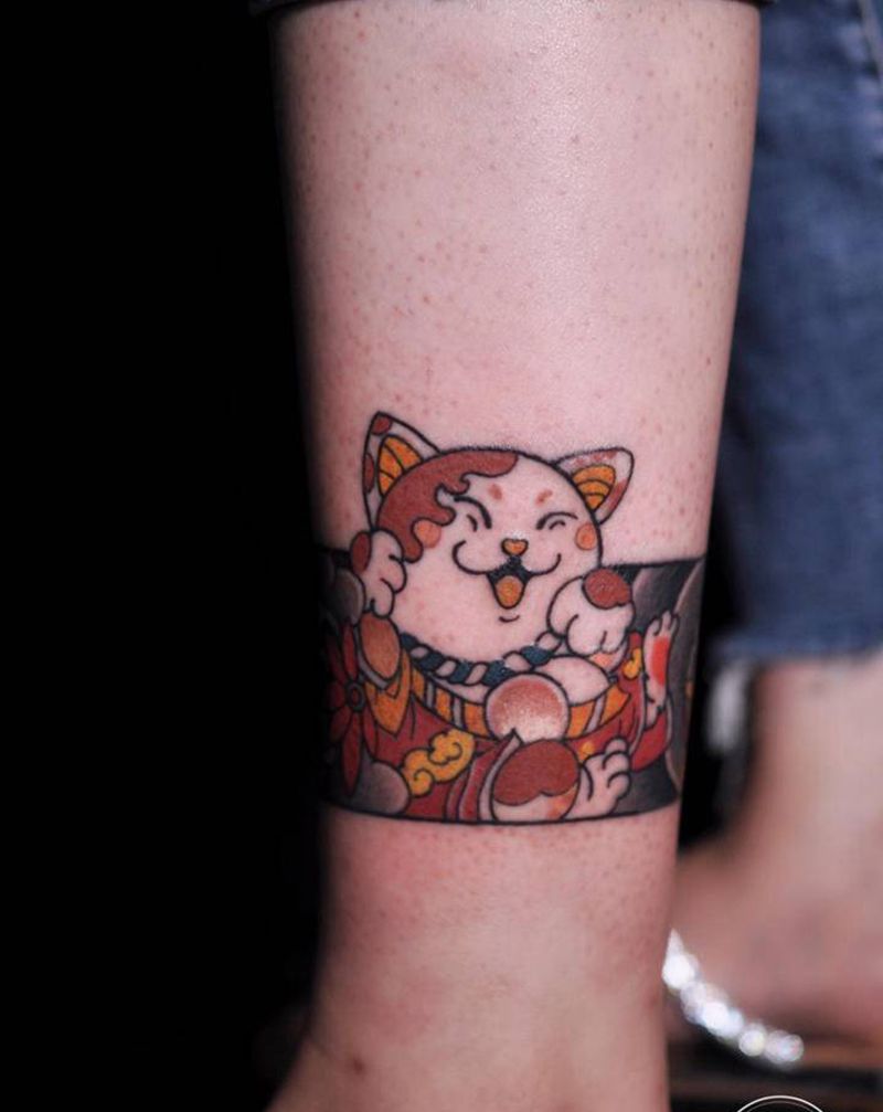 脚环猫咪纹身纹身图片_腿部脚环纹身图案