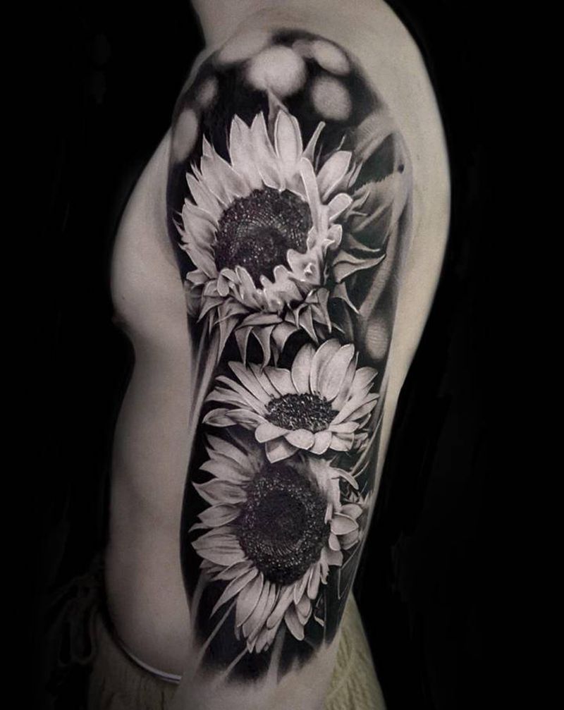 向阳而生【根作品】纹身图片_手臂欧美写实原创向日葵纹身图案