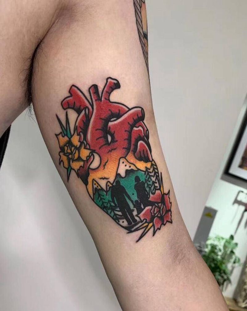 心脏【大涵】纹身图片_手臂Old School心脏原创家庭纹身图案