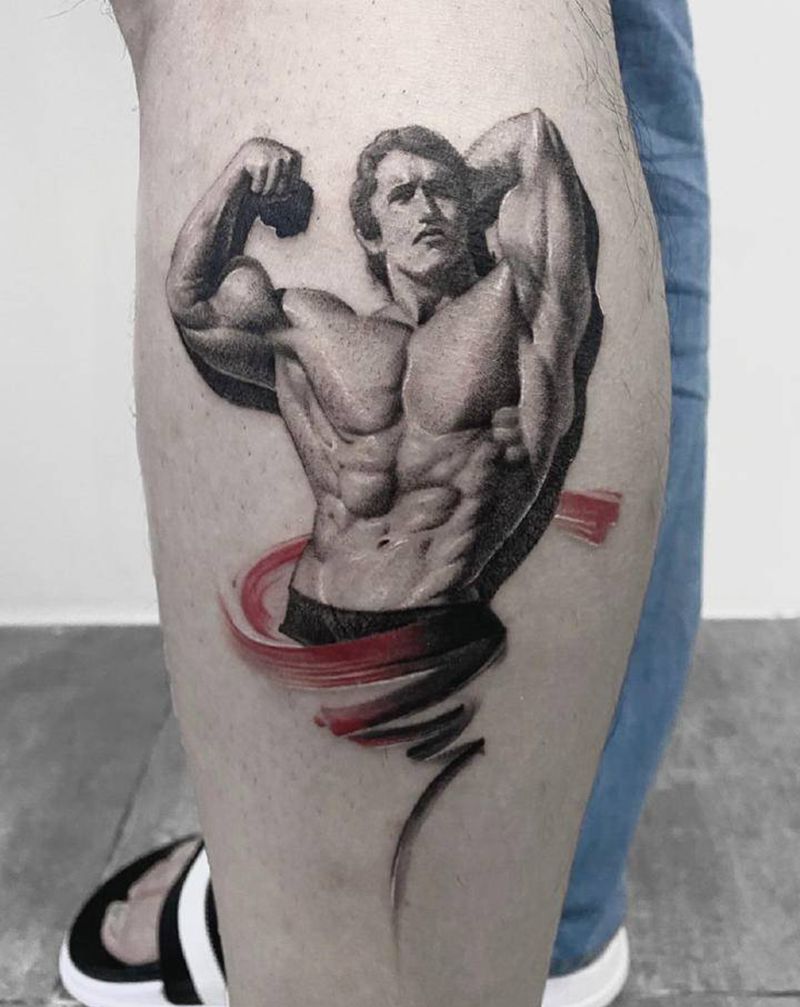 猛男雕刻纹身图片_腿部几何点刺纹身图案