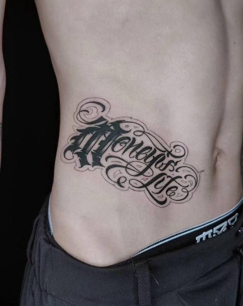 奇卡诺花体字【丰兄作品】纹身图片_腰部腹部花体字原创纹身图案